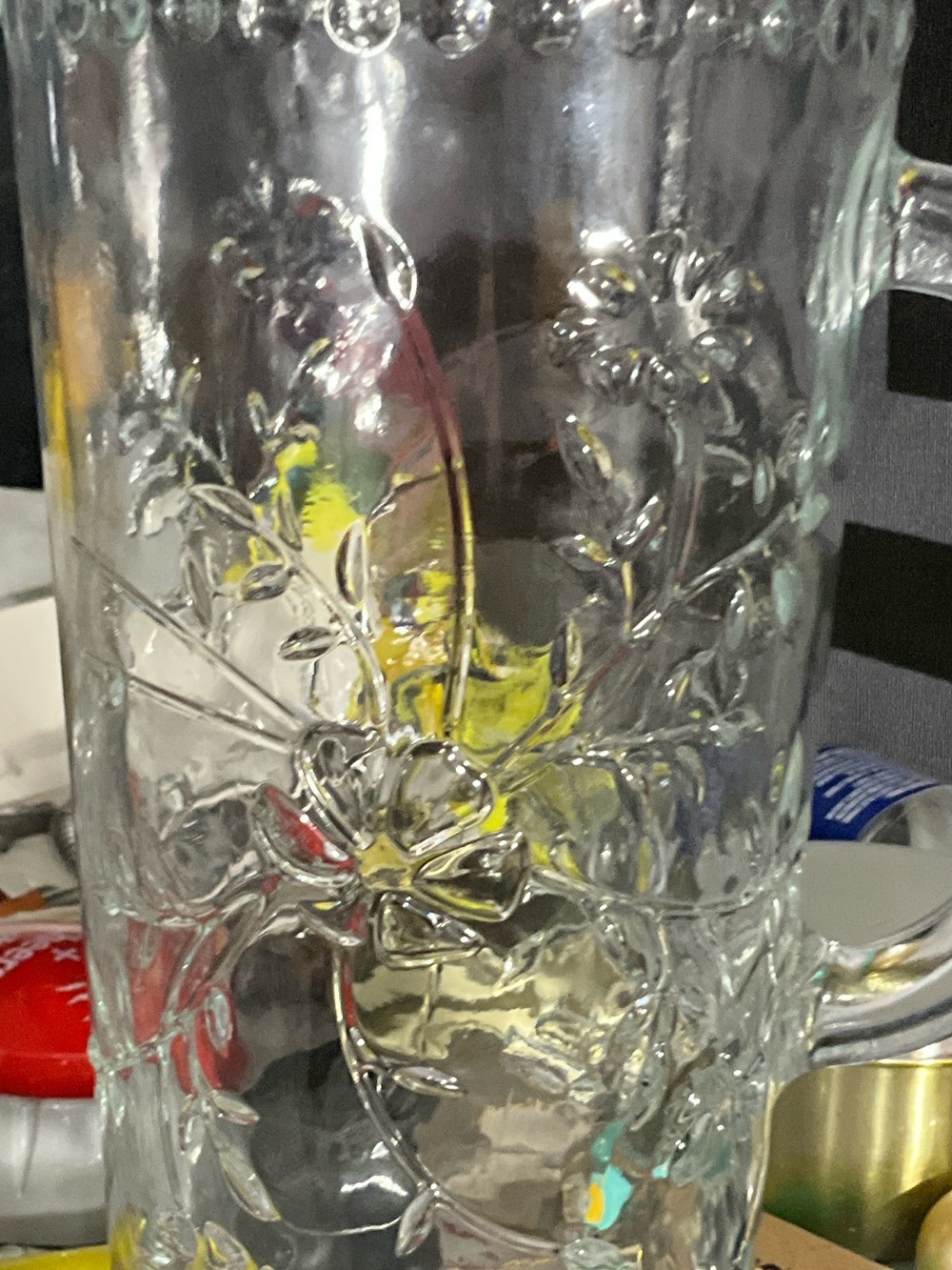 Clear Floral Glass Pitcher with Handle - Picture 9 of 11